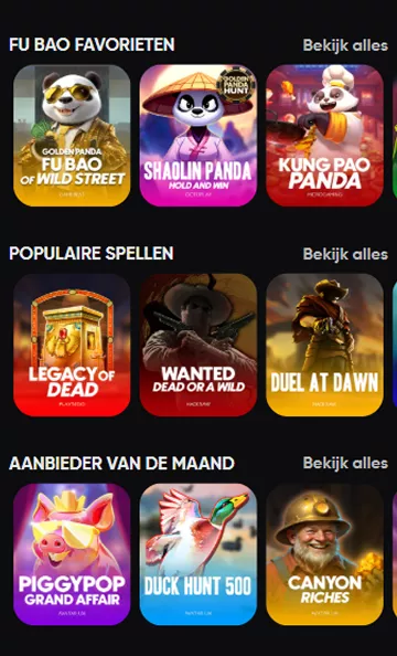 Schermafbeelding Golden Panda Casino mobiele app bonusoverzicht